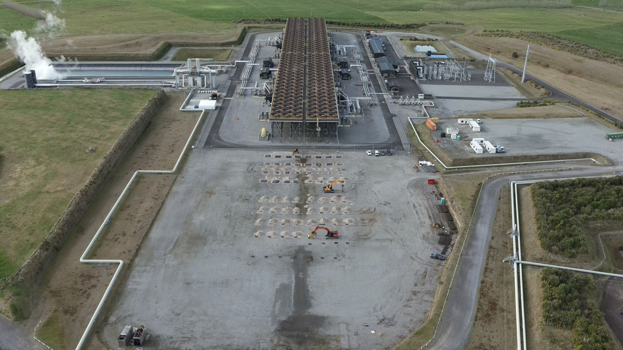 Aerial photo of Ngā Tamariki Geothermal Station before 5th generation unit built - May 2024
